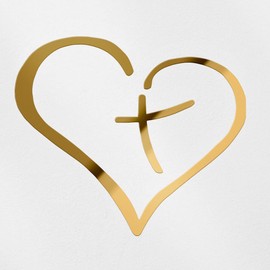 Transparent Decal Stickers of Christian Cross Inside The Heart (Metallic Gold) Premium Waterproof Vinyl Decal Stickers for Laptop Phone Accessory Helmet Car Window Mug Tuber Cup ANDSKUS019054GO080322