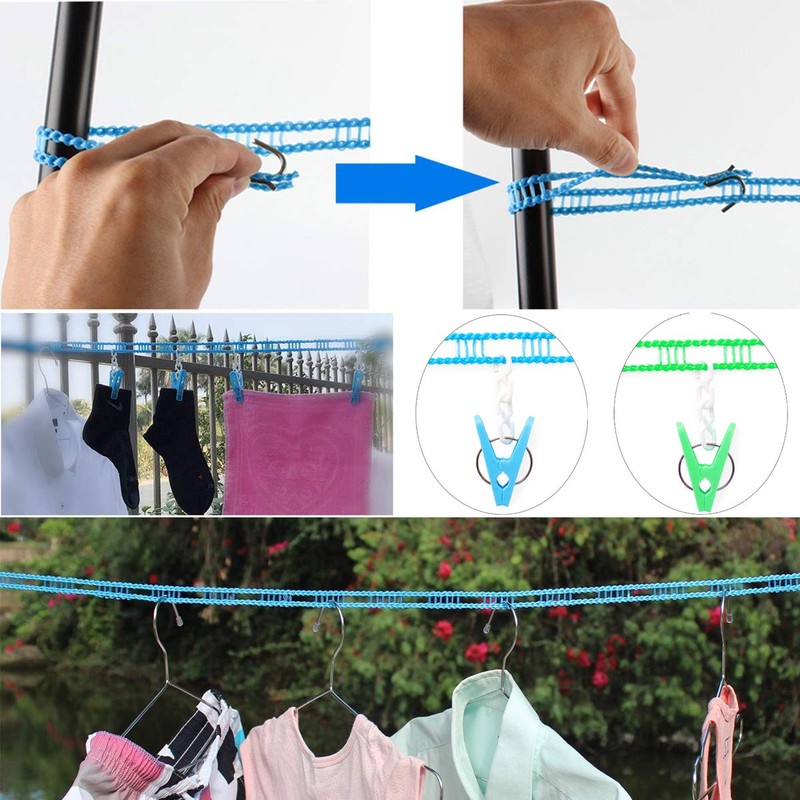 Laundry Rope, Travel, Laundry Drying Rope, Blue, 2 Pieces, Approx.