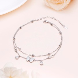 HOOHWE Infinity Butterfly Evil Eye Anklet for Women 925 Sterling Silver Ankle Bracelet Anklet Adjustable Waterproof Bracelets Jewellery for Women