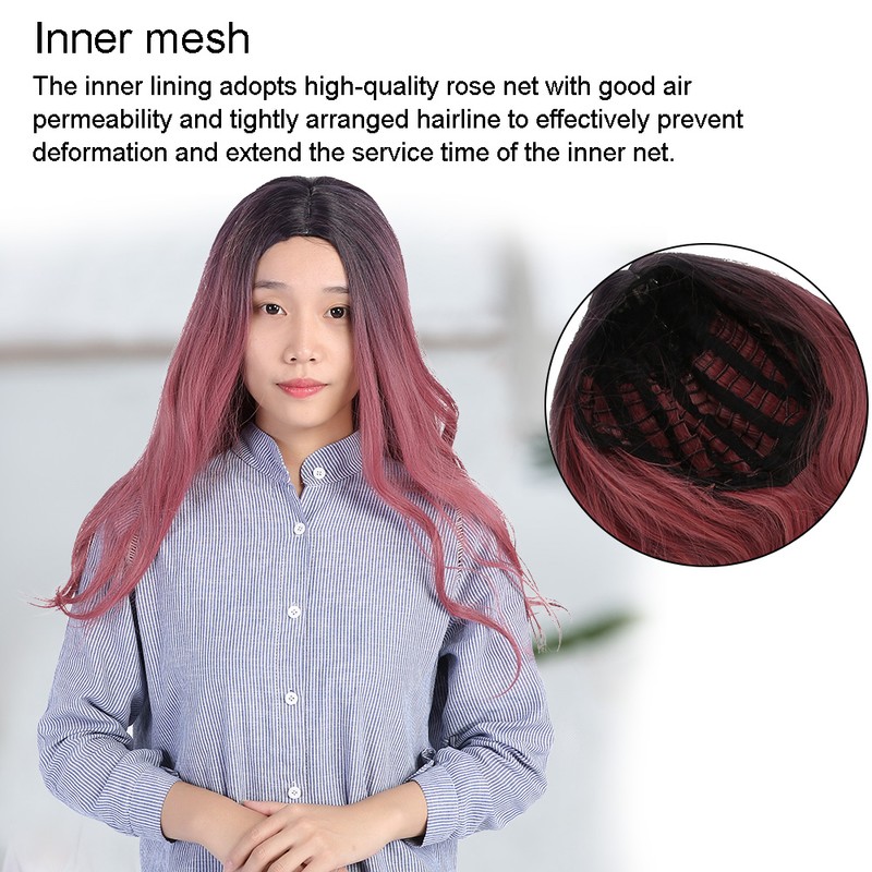 Women's Wig Long Pink Wavy Synthetic Hair Heat Resistant Cosplay