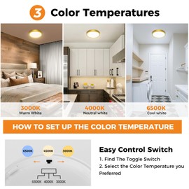 slochi Bathroom Light, 3000K/4000K/6500K 3 Color Temperature, Waterproof IP44, Small, Round, Modern, 18W 2100LM Flush Ceiling Light for Bathroom, Kitchen, Bedroom, Hallway,Ø22CM(Gold)