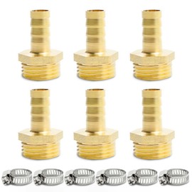 Bwintech 6 Pcs Hose Barb Fittings, 1/2" BSP Male x 12MM Barb Connector with 6 Pcs Clamps