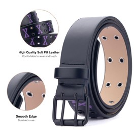 MINGSUN Double Grommet Belt PU Leather Belt - Studded Belt Women Men Punk Waist Belt Black Hole Belt Goth Belt（Purple bone,XS-S）
