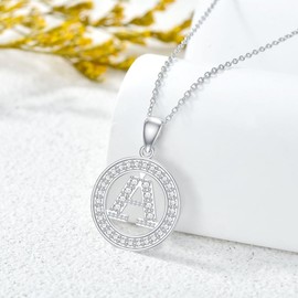 Molioaki Women's 925 Silver Necklace with Letter Pendant Letter Chain 45 + 5 cm Length Zircon Letter Alphabet Choker Chain Jewellery Gift for Women Valentine's Day Birthday, Cubic Zirconia