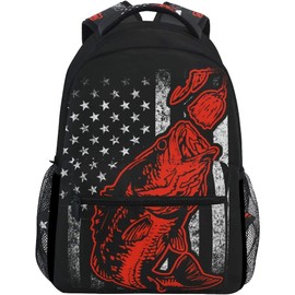 Sdmnsg-T Bass Fishing American Flag Fashion Casual Backpack Bag, Lightweight Backpacks for Adult For Camping,Hiking,Travel (02)