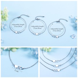 VU100 3Pcs Mother Daughters Bracelets Gifts for Mum Daughters Mommy and Me Matching Heart Bracelet s Christmas Birthday Gifts for Women Girls