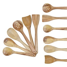 CLOTHIK Wooden Spoons & Spatulas Set – 6 Piece Durable Neem Wood Cooking Kitchen Utensil for Nonstick Cookware, Heat-Resistant & Eco-Friendly