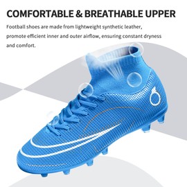 Football Cleats Men Women, High Top Football Shoes Breathable Athletic Training Boots Soccer Cleats Shoes Lightweight Shock Resistant Professional Turf Shoes Sport Ground Football Soccer Cleats Unisex