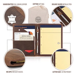 moonster Leather Portfolio Professional Organizer Padfolio – Resume Folder with Luxury...