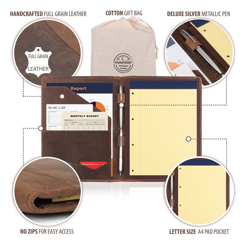 moonster Leather Portfolio Professional Organizer Padfolio – Resume Folder with