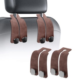 Eptchn SeatHooker Leather Car Headrest Hangers, Car Headrest Hooks for Purse and Bags, 2-in-1 Leather Car Seat Back Storage Hook, Anti-Slip Purse Holder for Car, Supports Up to 50 lbs (Black-2 Pack)