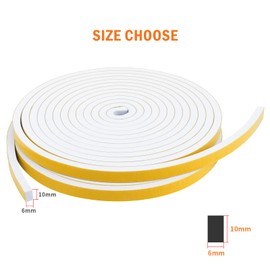 WochiTV Foam Tape Weather Stripping 10mm(W) x 6mm(T) White, Insulation Soundproofing Strips Tape Gasket Seal for Doors and Window Jamb, Sliding door Frame, Total 8m (2 Rolls, 4M Long Each)