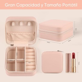 12Pcs Organizadora de Joyero de Viaje, 10x10cm - Caja de Joyero Pequeño, Organizador de Joyas de cuero PU para Anillos, Pendientes, Collares y Reloj(Rosa sakura)