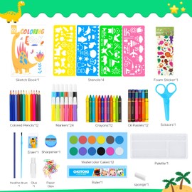 CutteeyFyry Painting Set for Children Ages 3-9, Dinosaur Painting Case for Children, Painting Items for Boys with Oil Pastels, Watercolour Pencils, Colouring Book, Gifts for Boys, Children's Toy