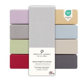 DarBene Premium Fitted Sheet 140 x 200 cm, Set of 2, 100% Premium Combed Jersey Cotton, Opaque, Super Soft Bed Sheet up to 30 cm Mattress Height, Oeko-Tex, Light Grey