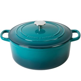 EDGING CASTING Dutch Ovens with Lid, Enameled Cast Iron Covered 5.5 Quart Dutch Oven with Dual Handle, Darkcyan