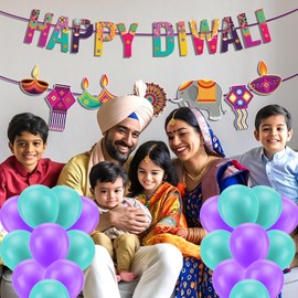 HBYDO Happy Diwali Banner, Diwali Decorations Items with Balloons, Diwali Bunting for Indoor Diwali Party Decoration Supplies