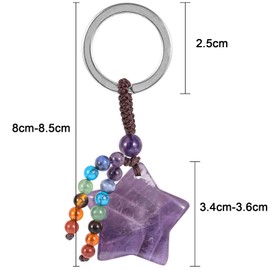 KYEYGWO Crystal Star Keychain for Women, 7 Chakra Stone Keyring Decor Pentagram Pocket Pendant Lucky Star Pendant Lanyard Keychain