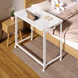 4NM 23.6" Mobile Small Rolling Computer Desk, Folding Laptop Cart Table with Wheels, Portable Office Desk for Small Space Couch Bed - All Black