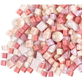500g Irregular Crystal Mosaic Tiles, Small Particle Paint, Stickers, Crystal Glass Tiles, Crystal Crafts for DIY Handmade Decorative Materials (Sakura Pink Series)