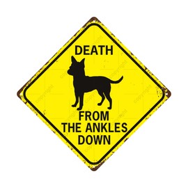 Dog – Muerte de los tobillos abajo de metal, letrero de estaño, bar, cafetería, cochera, cueva, hogar, habitación, baño, granja, jardín, porche, decoración de patio, 8 x 8 pulgadas