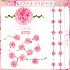 Pink Paper Flower Garland, Flower Leaves Banner Flower Pom Pom Garland Decorations for Wall Anniversary Wedding Birthday Arch Decor (8.2ft)