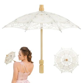 WRITWAA Elegant Wedding Decorative Umbrella, Lace Parasol with Embroidery, Cotton Cloth, Beige, Perfect for Bridal Photos and Wedding Decor