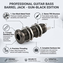 qinhretuo 3Pins 1/4" Copper Guitar & Bass Barrel Jack | Stereo/Mono Cylinder Input Output Connector, Chrome Finish (Gun Black)