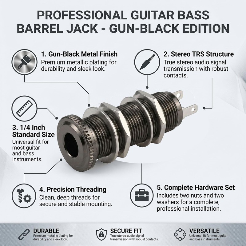 qinhretuo 3Pins 1/4" Copper Guitar & Bass Barrel Jack |