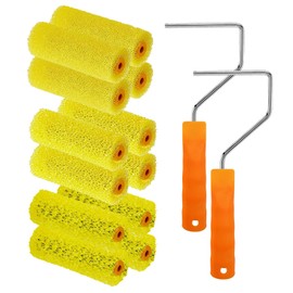 YLTOLOO 12 Pcs Textured Paint Roller Covers with 2 Frames Set, 4 inch 3 Textures Foam Drywall Texture Paint Rollers, House Paint Roller Covers for Art Painting Walls Ceilings
