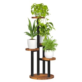 Bamworld Corner Plant Stand Indoor, 4 Tier Metal Plant Shelf for Multiple Plants, Tiered Small Round Flower Stand for Patio Garden Balcony Living Room Bedroom