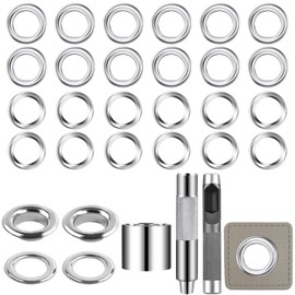 Akamino 200 Sets 14mm Eyelet Punch Kit, Grommet Setting Tool Kit with Hole Hollow Punch, Copper Grommet Tool Kit for Leather, Fabric, Belts, Curtain, DIY, Crafts Making (Silver)