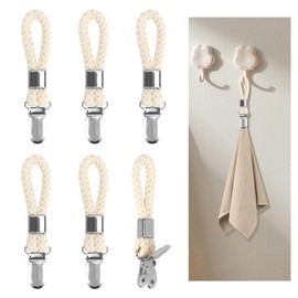 6 Stück Handtuch Clips zum Aufhängen,Handtuch Klammern,Handtuchclips mit Schlaufen,Aufhänger für Handtücher,beige