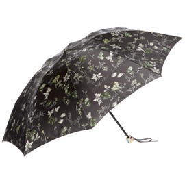 Jill Stuart AURORA JI-17731-31 Women's Botanical Foil Letter Print Satin Carbon 8-Rib Folding Umbrella, charcoal gray