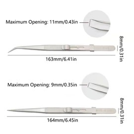 Precision Jewelry Tweezers, 2pcs Fine Curved & Straight Tip Tweezer Slide Locking Pick up Tool Stainless Steel Grabber for Electronic Components, Diamond, Gem