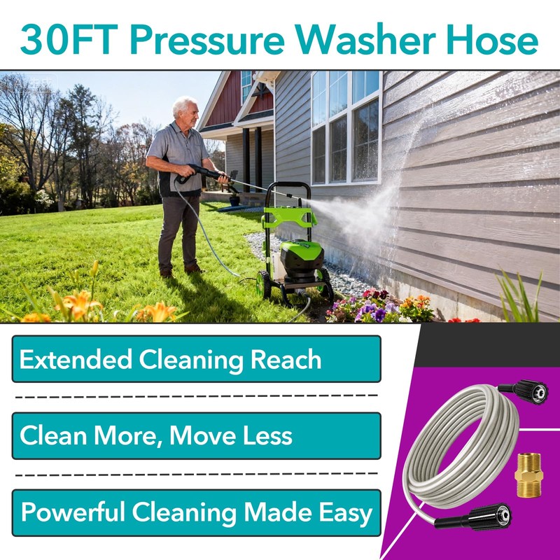 30FT Pressure Washer Hose Compatible with Greenworks Model 5200402
