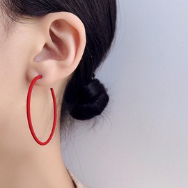 Yheakne Vintage Colourful Hoop Earrings Large Thin Red Hoop Earrings Candy Colour Circle Earrings Large Red Huggie Hoop Earrings Jewellery for Women, Zinc