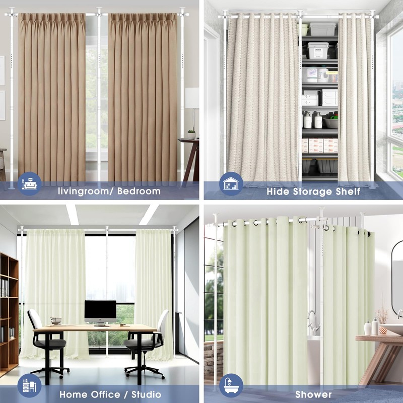 AKTOP Room Divider, No Drilling Curtain Tension Rods Wall Divider