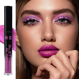 RUICHING Glitter Lipstick, Purple Pink Metallic Shimmer Long Lasting Red Lip Gloss Lip Stain, Matte Waterproof Non-stick Cup Glitter Lipstick for Women