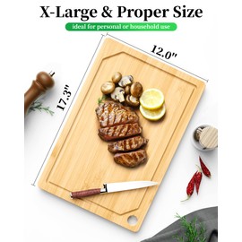 Kitsure Bamboo Cutting Board - Multi-Sizes Wooden Cutting Boards for Kitchen, Convenient Kitchen Essentials with Deep Juice Grooves, Cutting Board for Chopping & Serving, X-Large, Natural