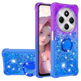 CCSmall for Xiaomi Redmi 14C Clear Case Glitter for Girls Women, Liquid Sparkle Bling Cute Case with Kickstand Gradient Quicksand Cover for Xiaomi Redmi 14C JB Purple Navy