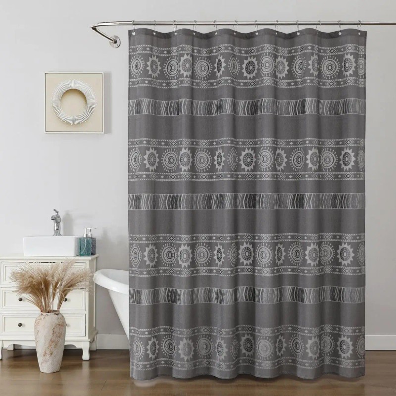 Gray Boho Farmhouse Modern Shower Curtain Set Waterproof Polyester Neutral