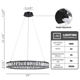 Crystal Chandeliers Modern Black LED Chandelier Adjustable LED Ceiling Light Fixtures Black LED Hanging Pendant Lights for Living Room Dining Room