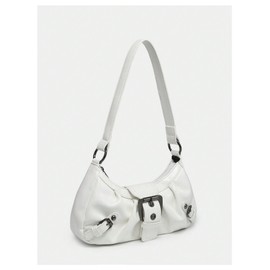 Verdusa Women's Y2k Purse Top Handle Shoulder Bag Buckle Punk Hobo Clutch Purses Bags White One-Size