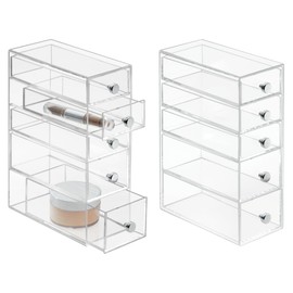 InterDesign iDesign Stackable Makeup Organizer for Bathroom Countertop or Vanity-Set of 2-Clear Tower-5 Drawer M2