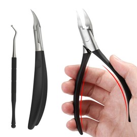 Toenail Clippers for Ingrown Toenail Tool,Toe Nail Clippers for Thick Nails,2pcs Professional Thick & Ingrown Toe Nail Clippers Pusher Kit for Men & Seniors with Case (Black)