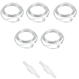 7-Piece Adult Nasal Clear Cannula Set - 7ft Oxygen Tubing with Standard Connectors - Includes 5 Cannulas and 2 Tubing Connectors - Medical Sales Supply