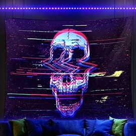 ADDWel Blacklight Skull Tapestry UV Reactive Trippy Psychedelic Hippie Tapestries Glow In the Dark, Black Light Tapestry Wall Hanging for Backdrop Party Living Room Bedroom Dorm Decor (50*60inches)