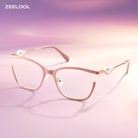 Zeelool Blue Light Glasses for Women Pink Pearl Eyeglasses Anti Eyestrain Stylish Metal Butterfly Eyewear Glasses Semi Rim Aria JGM258354-02B