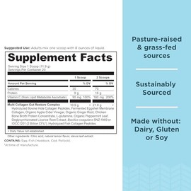 Ancient Nutrition Proteína De Colágeno En Polvo, Proteína De Colágeno Múltiple Para Restaurar El Intestino, Limón Y Jengibre, Vinagre De Sidra De Manzana, Vitamina C, Péptidos De Colágeno Hidrolizados
